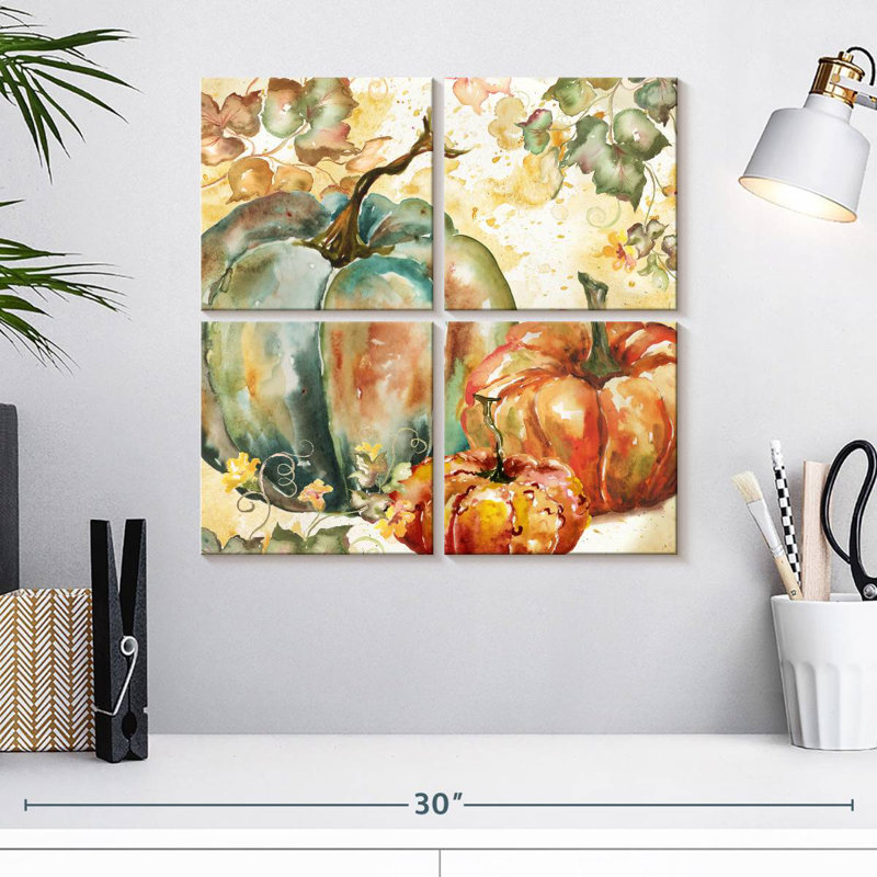 Yarlin, récolte d'aquarelle bleu sarcelle citrouilles I, H 18 po x l 18 po