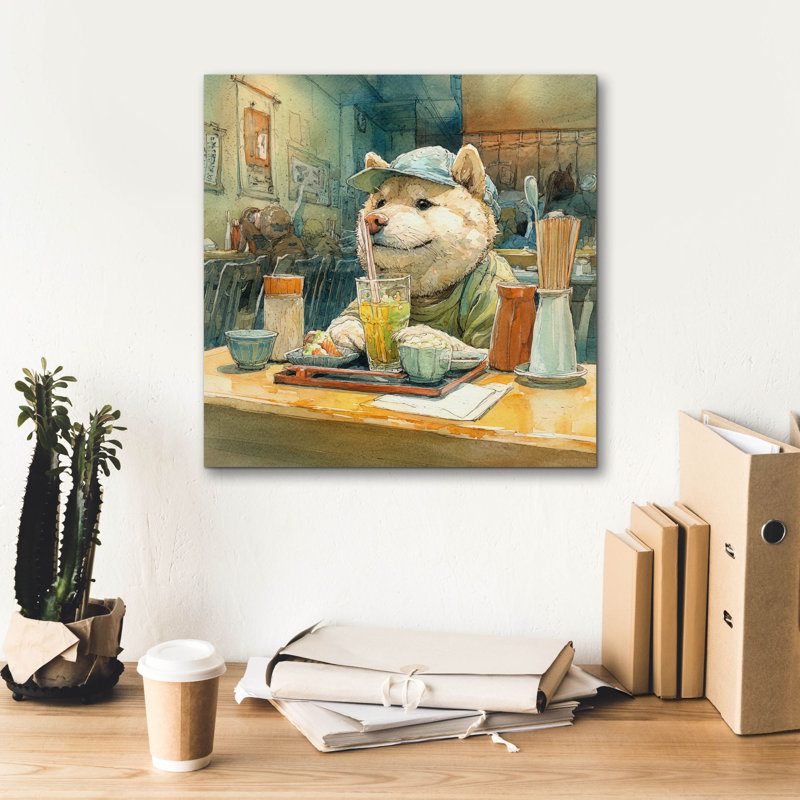  «Happy Puppy déjeuner» par Ann Klee, art mural sur toile, 18 po x 18 po