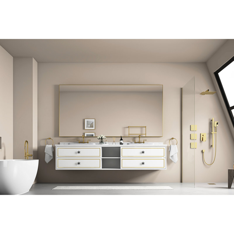 72 po L 48 po Miroir de salle de bain H - cadre en métal, non, rouille, or, rouille aluminium, or
