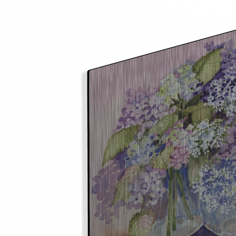 «Hydrangeas In Glass» par Kathleen Parr, art mural en métal, 16 po x 12 po