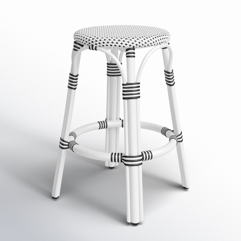 Alastair Hand-Woven Rattan Bar & Counter Stool, Counter Stool (24" Seat Height), White/Black Dot/White Rattan Frame