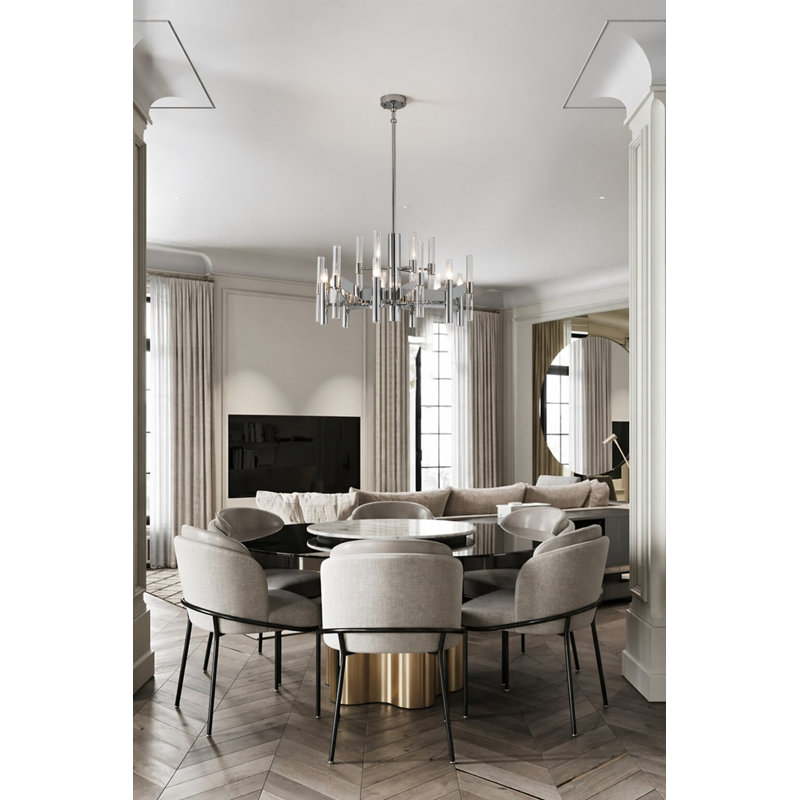 Modern 6 Light Chrome Crystal Chandelier, Chrome
