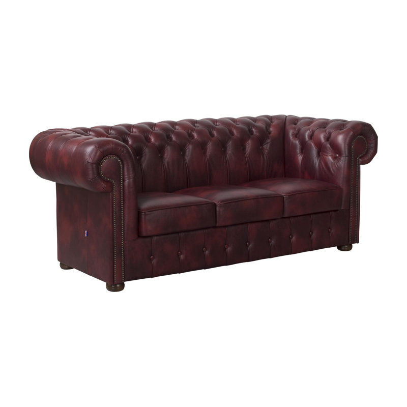 Tamico Genuine Leather Sofa, Cherry, 3