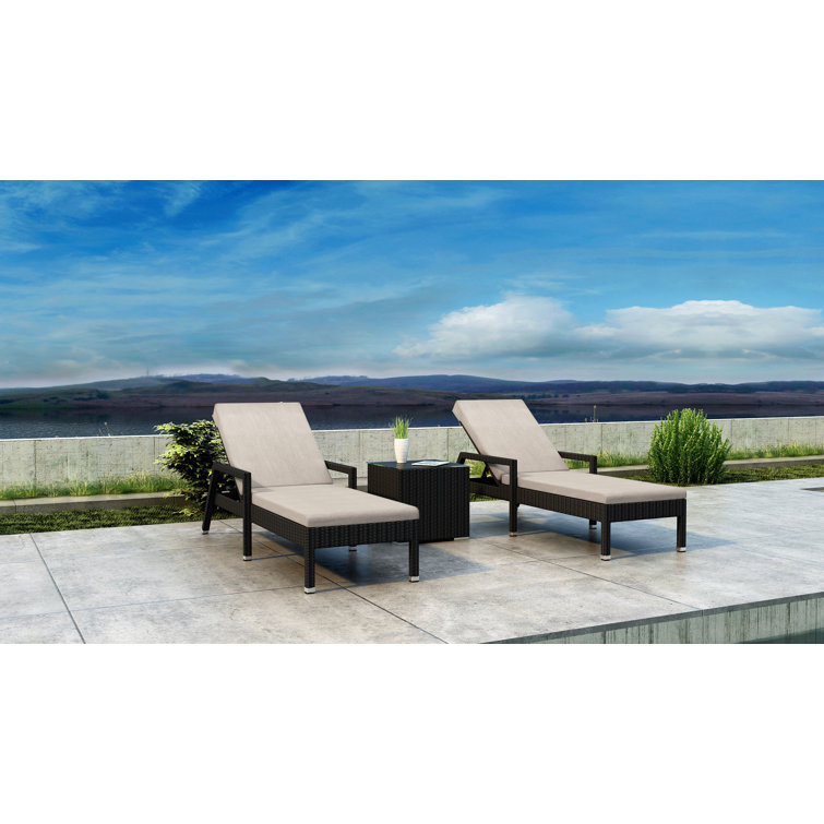 Thornaby Outdoor Wicker Chaise Lounge Set with Table , Cushion Included