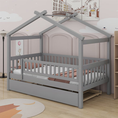Wooden House Bed with Trundle