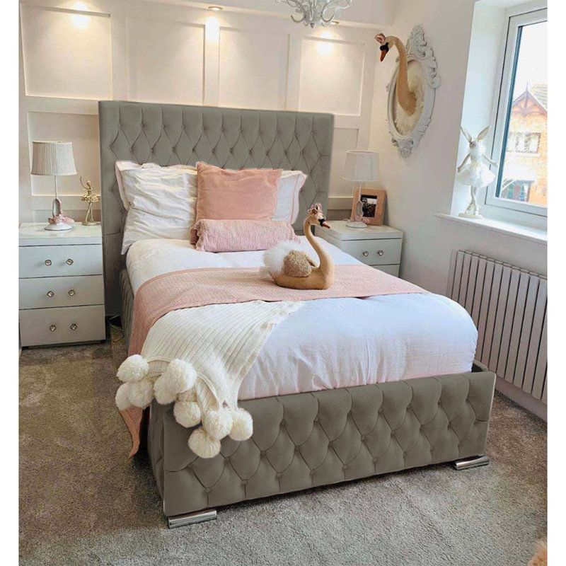 Tharpe Upholstered Bed Frame   , Asphalt, Single (3')