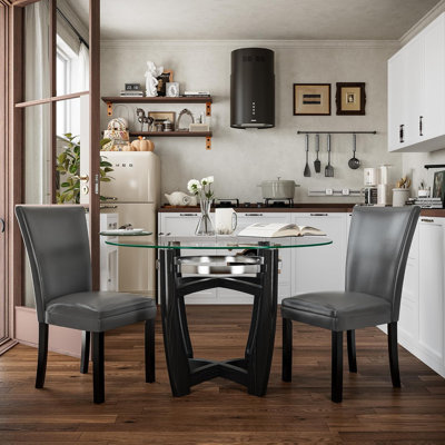 3-Piece Modern Dining Set, Glass Dining Table And 2 Parsons Chairs