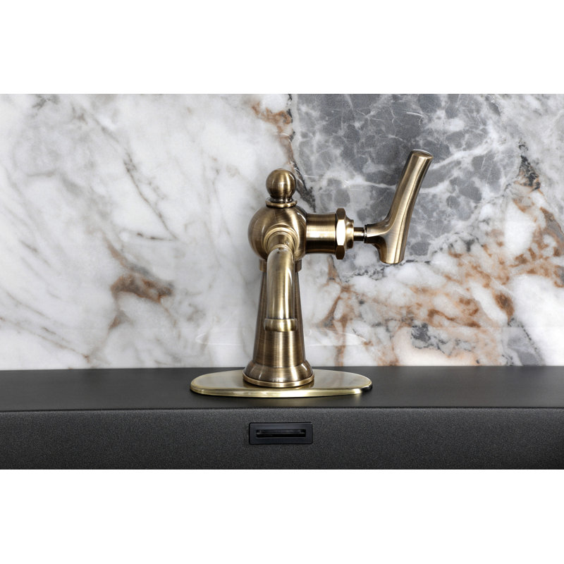 Robinet de salle de bain 1 trou à fixation sur le comptoir avec plaque de pont et bonde Kingston Brass Hallerbos