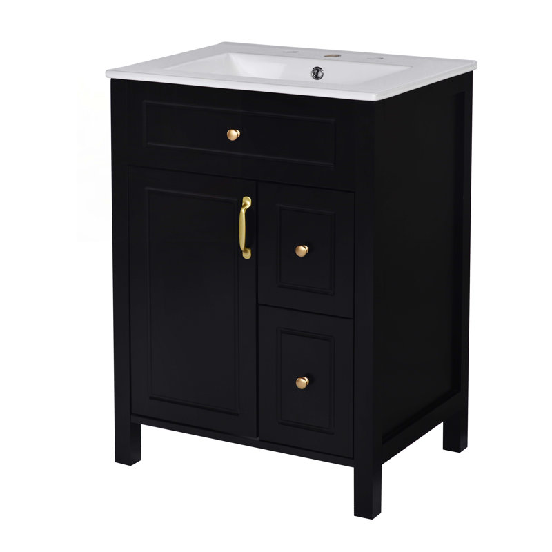 Meuble-lavabo de rangement avec lavabo en céramique, Noir, noir, noir, noir