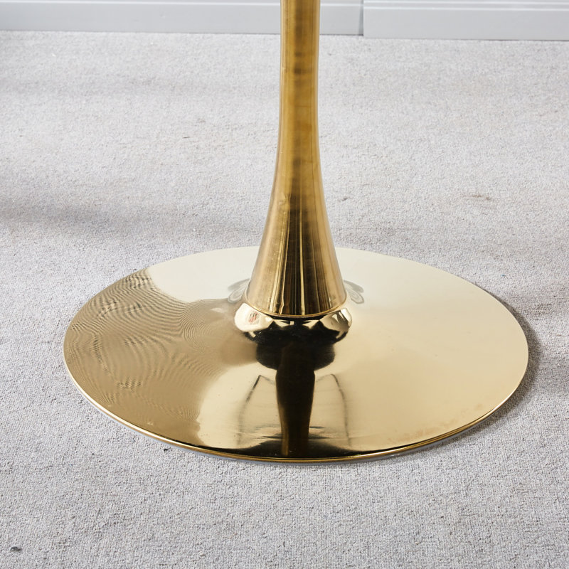 Table tulipe 31,5 "de style Mid-Century en doré et blanc - plateau de table avec support en métal stable pouvant accueillir 2 à 4 personnes