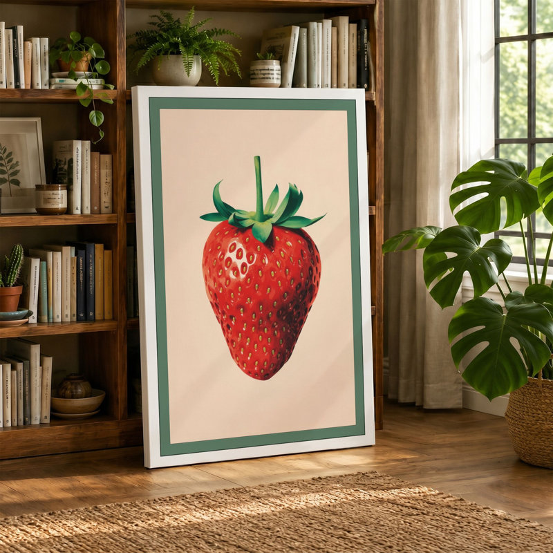 Strawberry Study Botanical - Wrapped Canvas, 18x12 - 45.7 x 30.5 cm, Cream Border