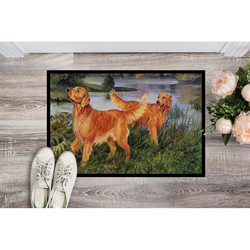 Paillasson d’extérieur antidérapant golden retrievers de Tsaile, Rectangle 2 pi x 3 pi