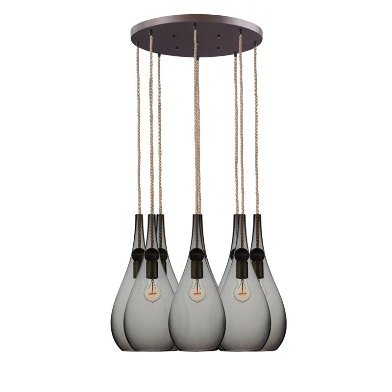 Lustre en forme de larme à 8 lumières Earth, H 84 po x l 18 po x P 18 po, Bronze, Verre fumé