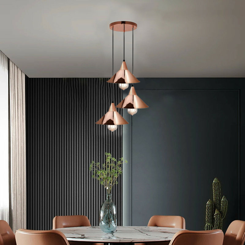 Rosenthal 3-Light Cluster Cone Pendant, Rose Gold