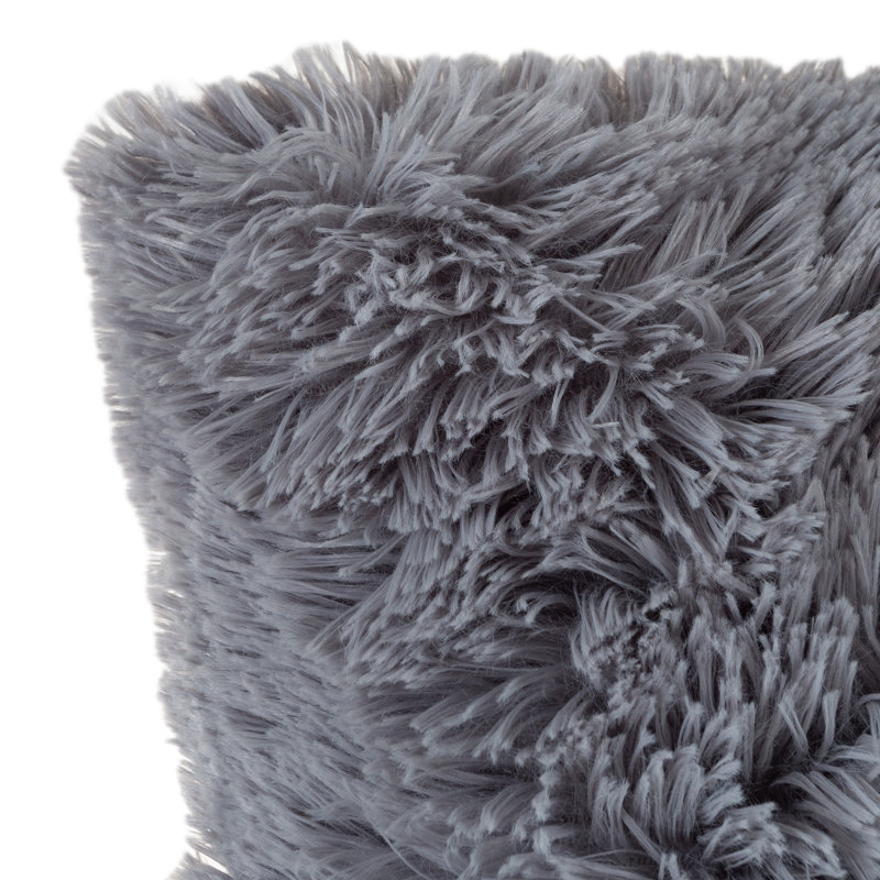  Coussin moelleux - Coussin décoratif de luxe carré de 24 pouces et housse à poils longs Glam, Gris