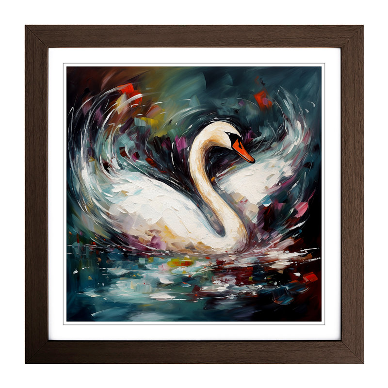 Swan Expressionism No.1 - Single Picture Frame Print on Wood, Walnut