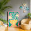 Fleurs rétro en pot, art mural en bois à l'arrière 30 x 20