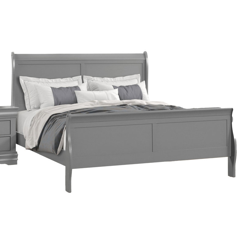 Ryla Bed, Sleigh Panel Headboard, Classic Solid Wood, Twin, Gray