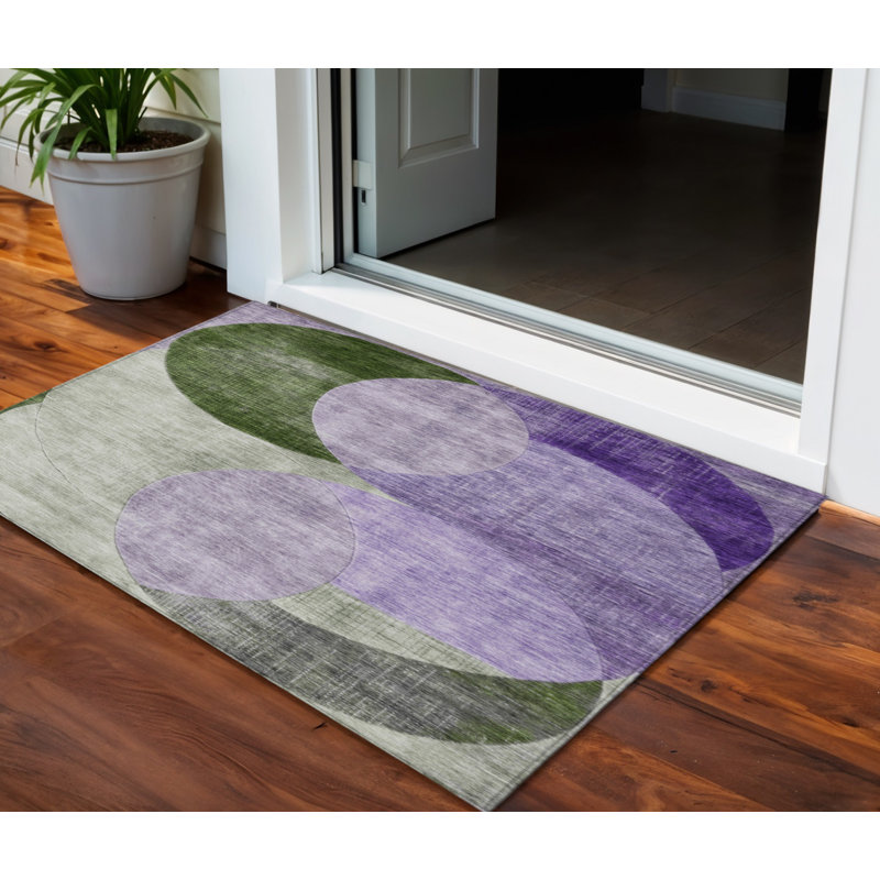 Tapis d'intérieur lavable à motif géométrique lavande mauve et vert 3 pi x 5 pi