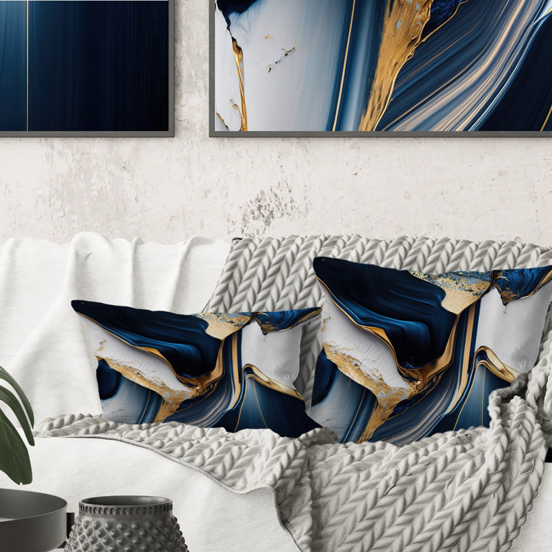 Abstract Geode Waves Gold I - Abstract Printed Throw Pillow