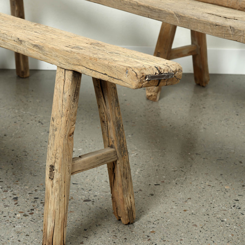Lily's Living Vintage Noodle Bench, Weathered Natural Wood Finish , 20" H x 75" W x 6" D