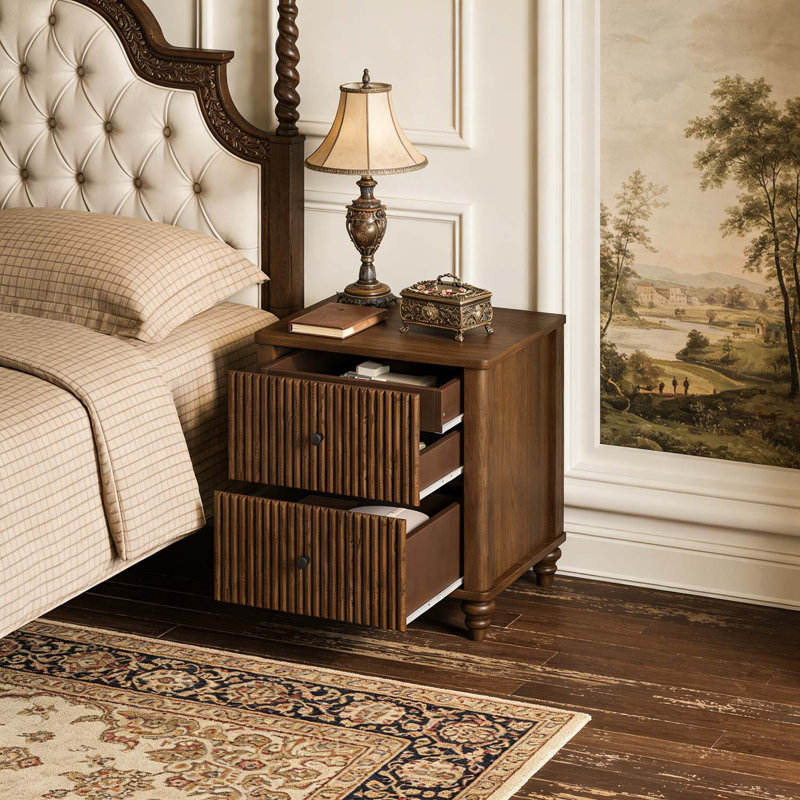 Wooden Nightstand with 3 Drawers,for Elegant Bedroom and Living Room Storage, Walnut