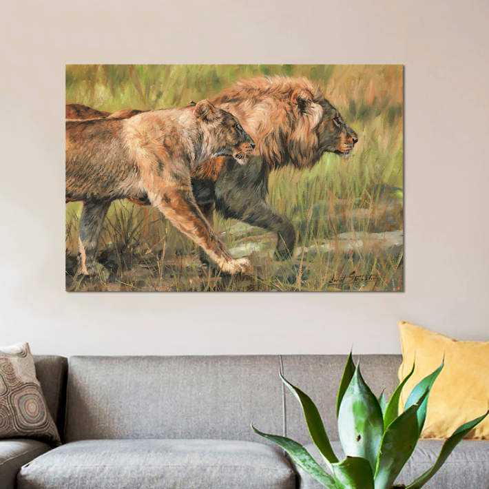 «Lion and Lioness», impression sur toile, H 8 po x l 12 po x P 0,75 po, Toile tendue, Pas de tapis