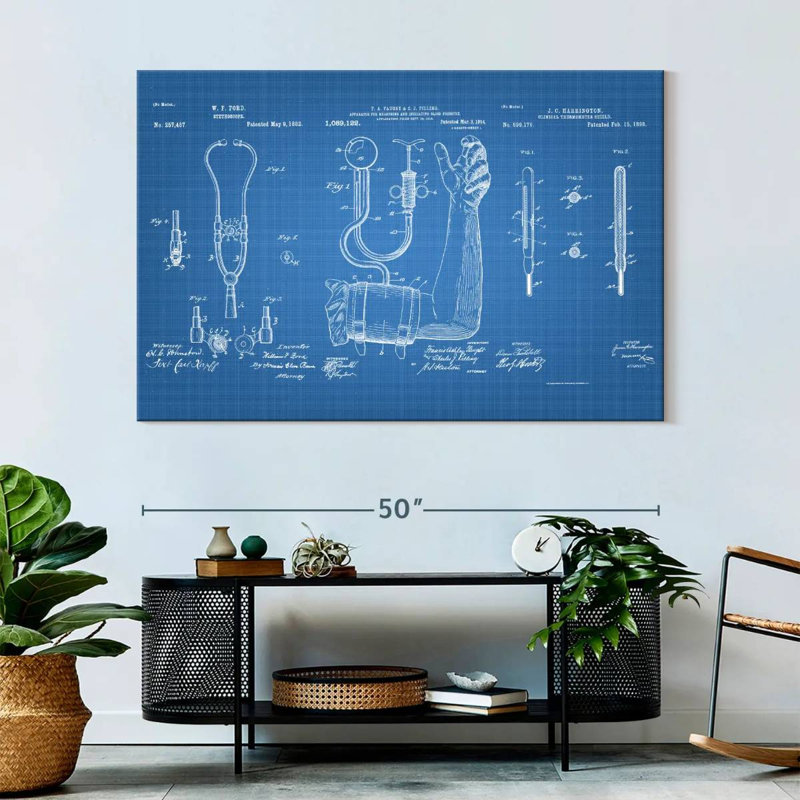 «Médical équipements médicaux», brevet bleu sur toile, H 34 po x l 51 po x P 1,25 po