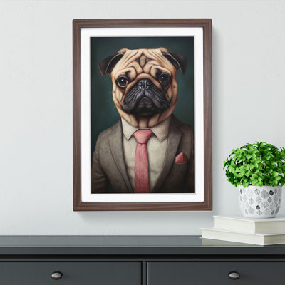 Pug In A Suit Painting No.6 - Single Picture Frame Print on Wood