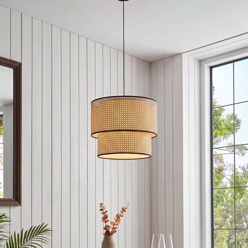 - Light Pendant, Beech Wood Colour, Rattan, 50