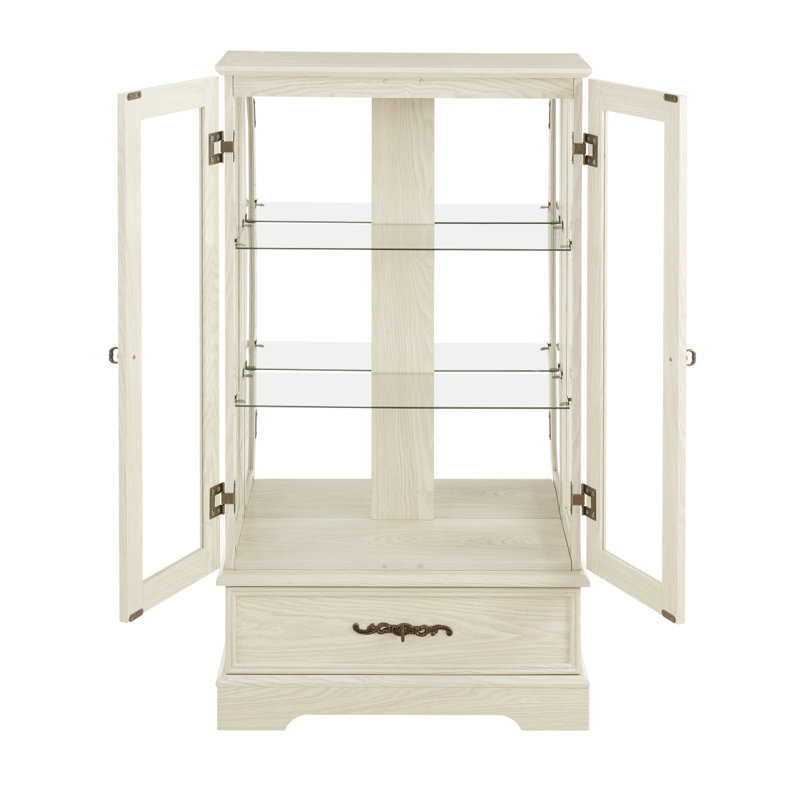 Vitrine lumineuse vitrée avec tablettes réglables en verre 2 portes et 1 tiroir avec ampoule incluse, White