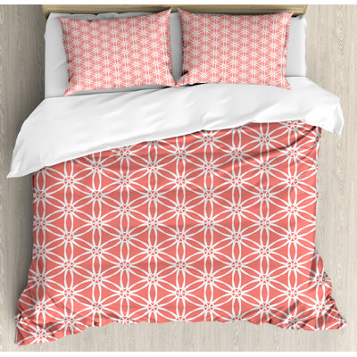 Coral Traditional Geometric Shapes Duvet Cover