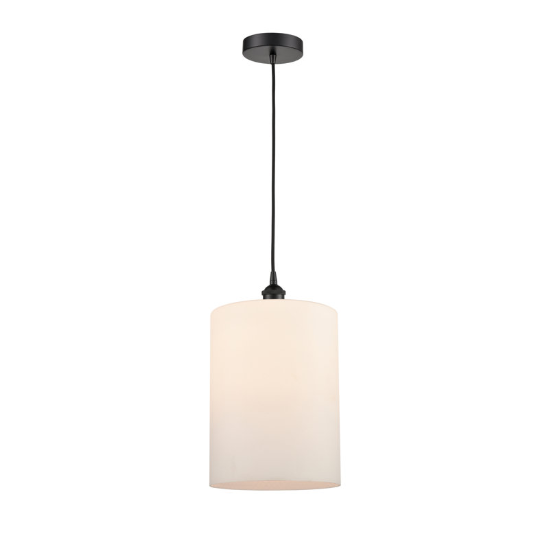 Luminaire suspendu cylindrique simple à 1 lumière Karon, Blanc mat, Noir mat