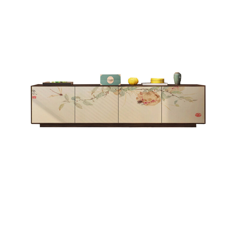 Meuble télé en pin avec 4 armoires spacieuses, Brun / Beige, 70.86"