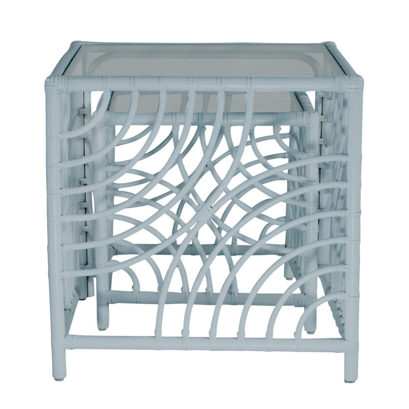 Swirl Glass Nesting End Table, Light Blue
