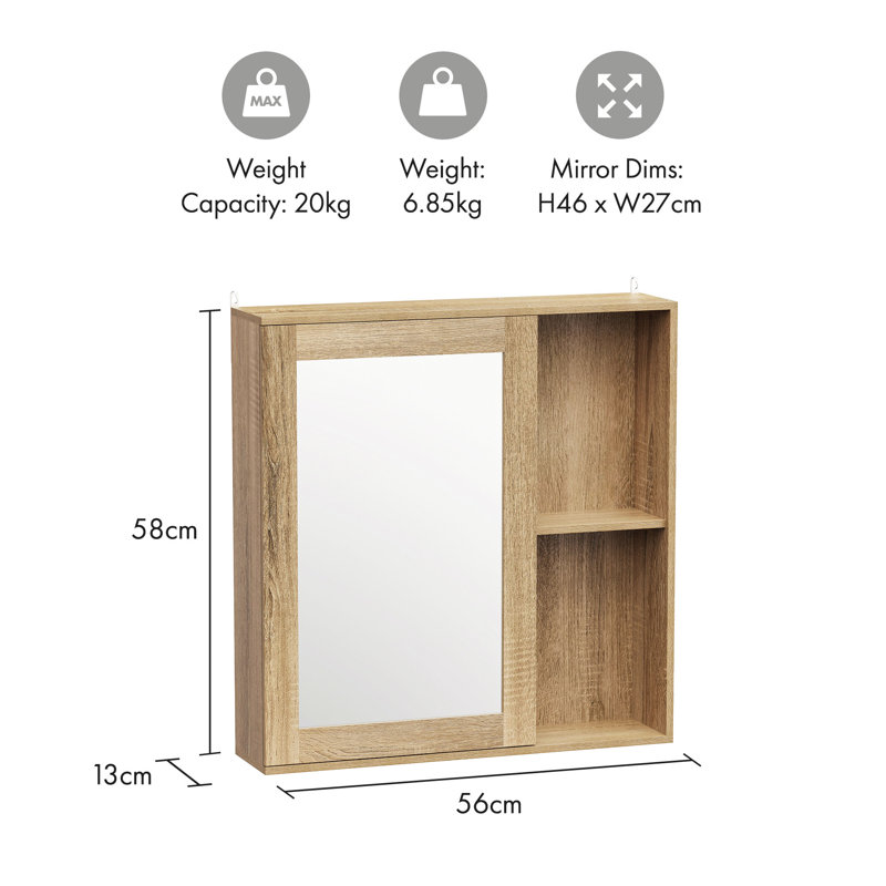Chester Wall Mounted Bathroom Mirror Cabinet, Natural