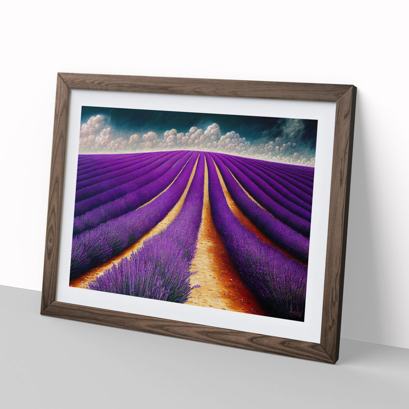 Thrilling Lavender Flower Field 1 Piece Single Picture Frame Painting, 34cm H x 46cm W x 2cm D, Walnut Framed