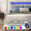 Grand espace de rangement grand lit, DEL, plateforme tapissier, 4 tiroirs