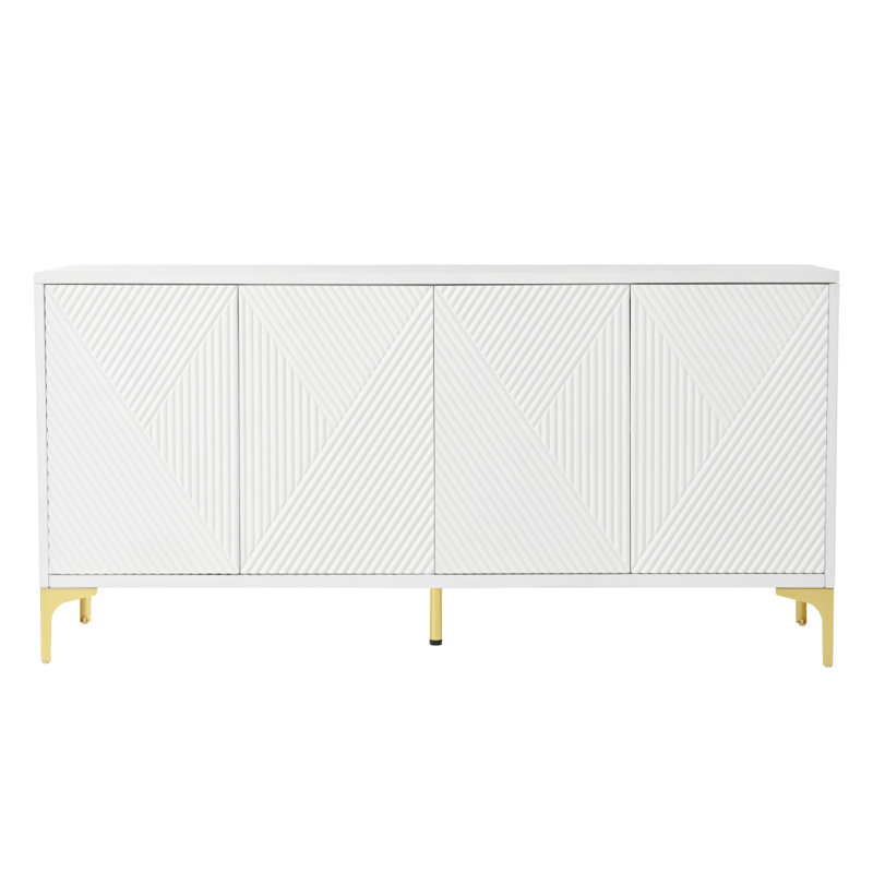 Buffet 60 "avec triangles géométriques et tablettes réglables, armoire de rangement pour la salle à manger, vestibule, Blanc