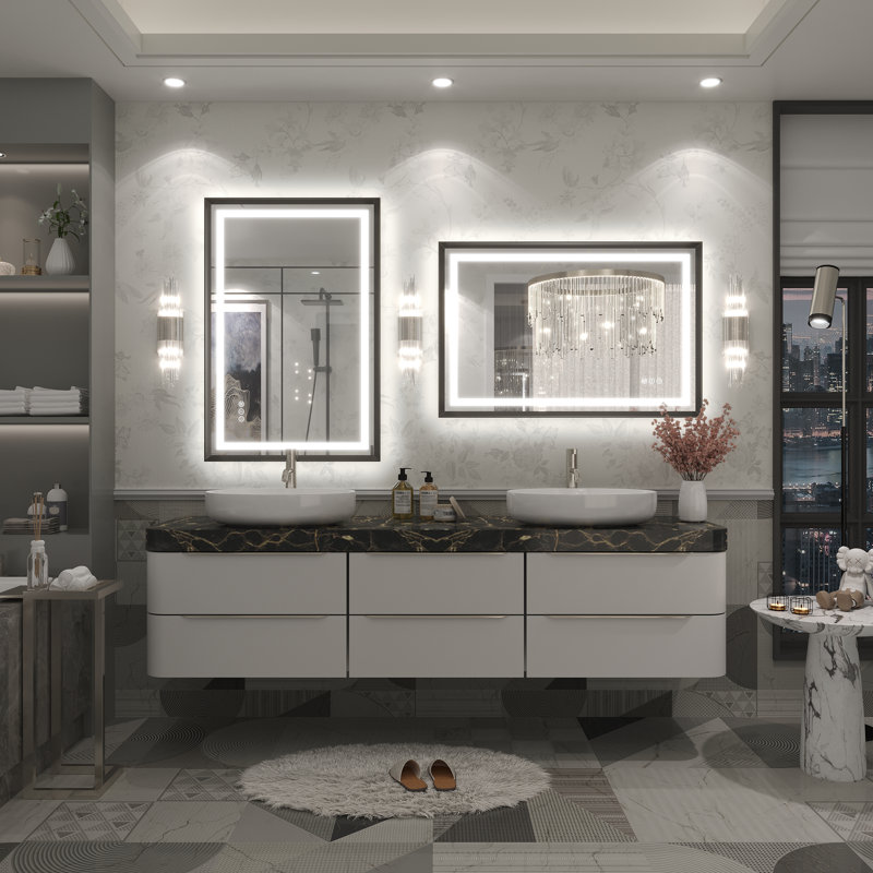 Molly Black Metal Framed LED Front Light and Backlit Anti-Fog Wall Bathroom/ Vanity Mirror, 36" H x 24" W