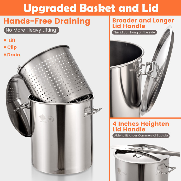 Chard ASP30, Aluminum Perforated Safety Hanger, 30 Quart Stock Pot and  Strainer Basket, 1, Stainless Steel