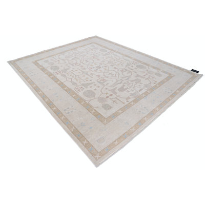 Tapis noué à la main de 8 x 9,6 pi pour la salle à manger et la chambre à coucher, tapis beige pour le salon, 100% laine