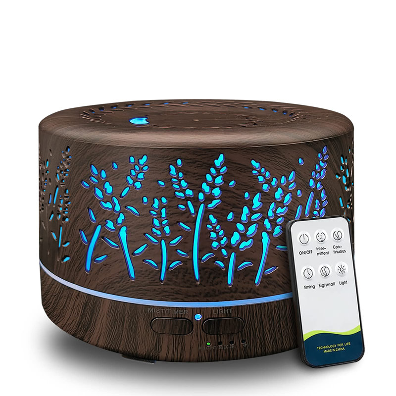 600ml Essential Oil Diffuser for Large Rooms, Ultrasonic Cool Mist Humidifier with Remote Control, 7-Color LED Lights, 3 Mist Modes & Waterless Auto Shut-Off for Home Office Bedroom