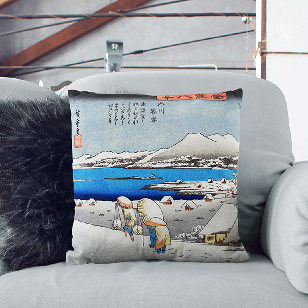 Evening Snow at Uchikawa by Utagawa Hiroshige Cushion with Filling