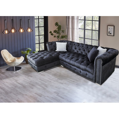 Velvet L-Shaped 2 - Piece Upholstered Sectional