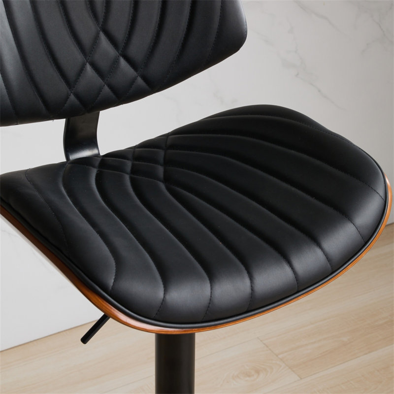 Bentwood Bar Stools Mid Century Modern Adjustable Counter Height Black Leather Upholstered 360°Swivel Bar Chairs For Kitchen Island/Dining Room/Cafe, 1 Chair/1Carton