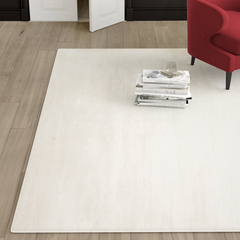 Anastasi Hand-Knotted White Area Rug, Rectangle 4' x 6'