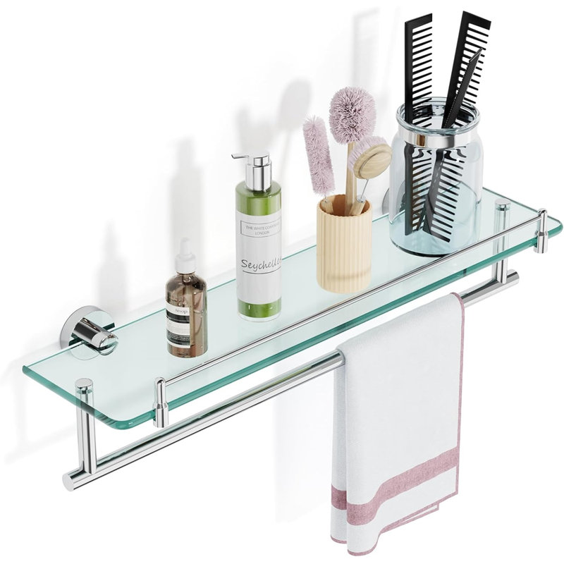 Glass Bathroom Shelves, Chrome Polished