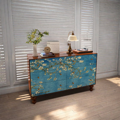 Six Drawer Pine Wood Sideboard Cabinet