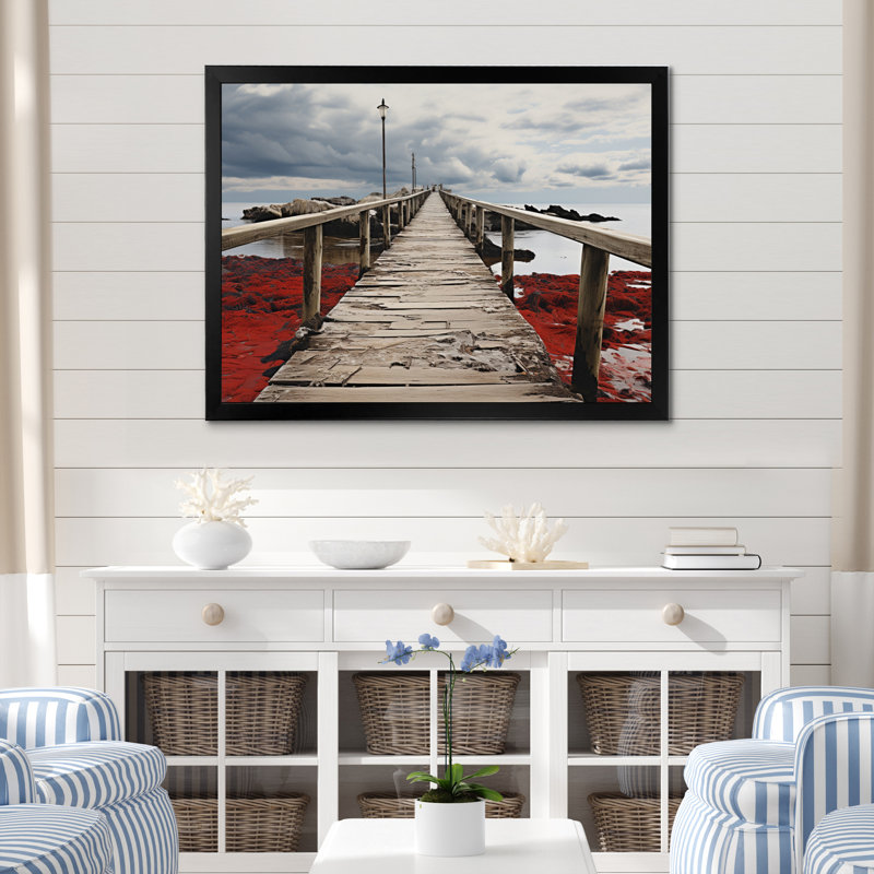 Tawnya Beach Pier Perspect Black VII sur impression sur toile, Cadre photo noir, H 34 po x l 44 po x P 1,5 po